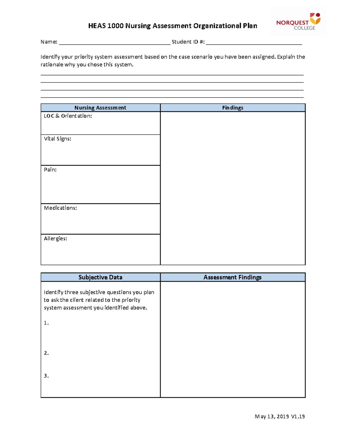 CIA Organizational Plan 2019 - HEAS 1000 Nursing Assessment ...