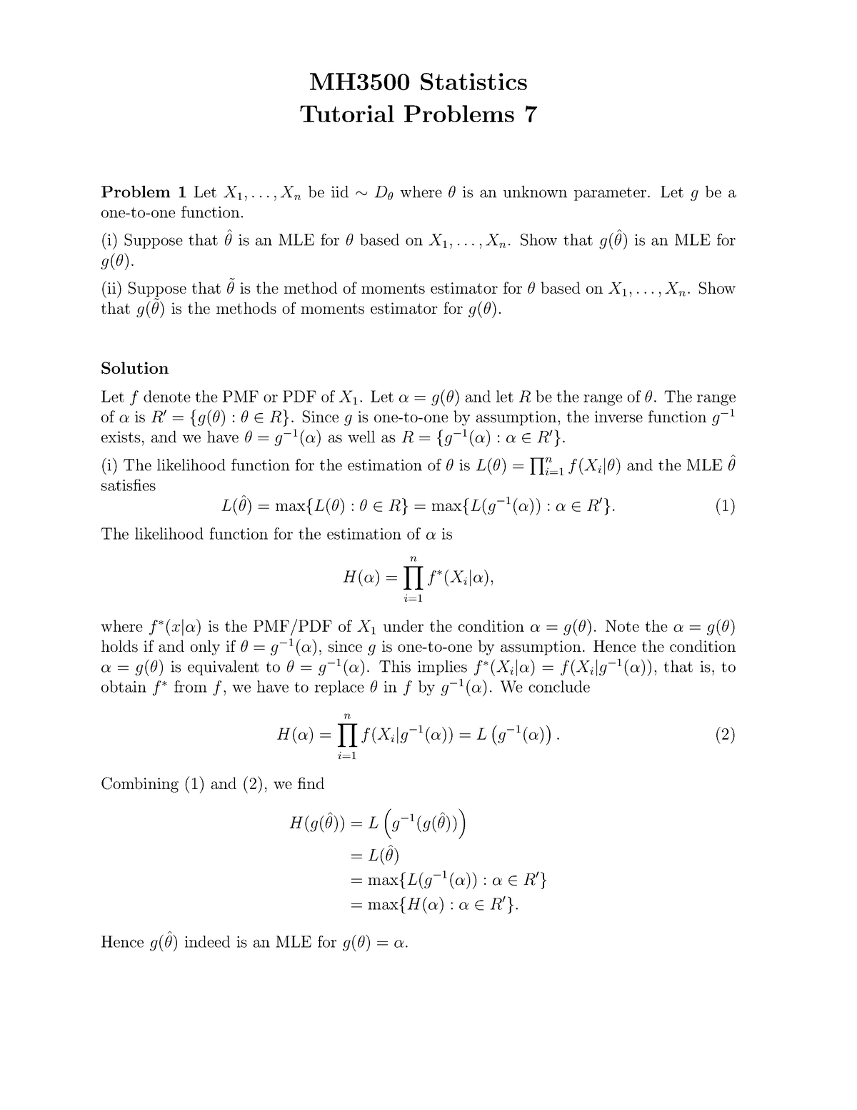 Tutorial 7 Solutions MH3500 Notes - MH3500 Statistics Tutorial Problems ...