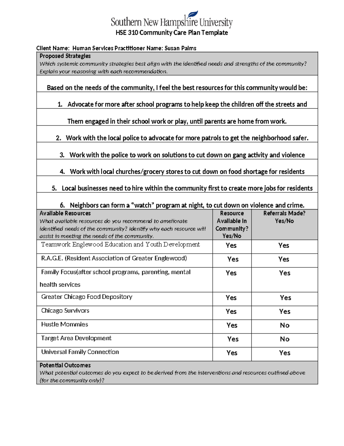 Community care plan for the rivera family - HSE 310 Community Care Plan ...