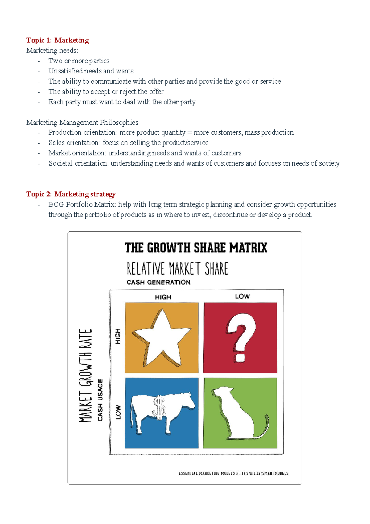 Marketing notes - Topic 1: Marketing Marketing needs: - Two or more ...