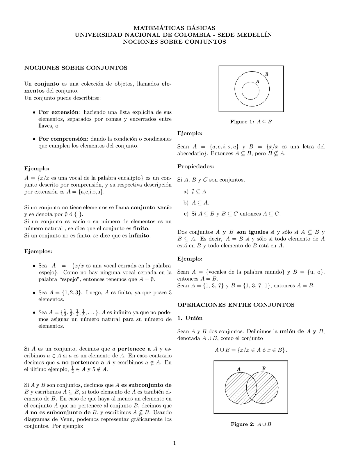 Tema Teor A Acerca De Conjuntos Matematicas B Asicas Universidad Nacional De Colombia