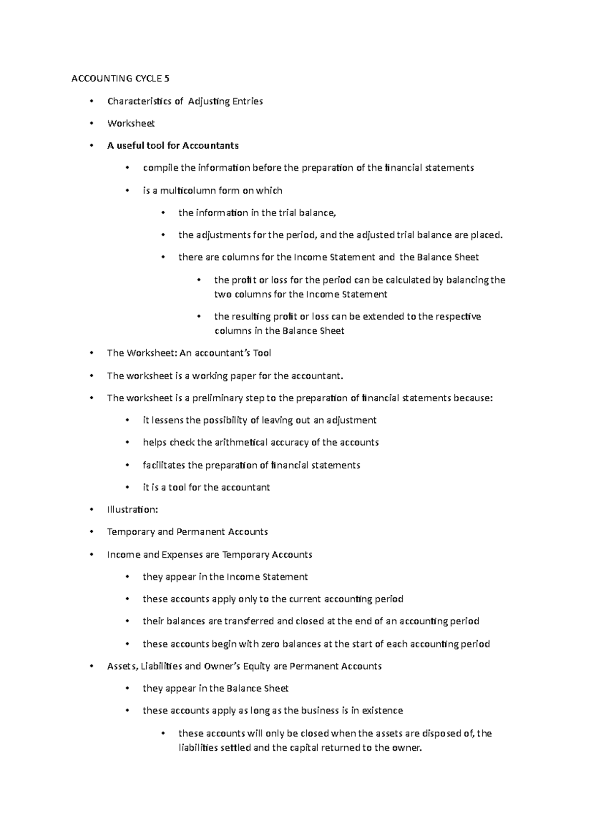 Accounting Cycle 5 - LECTURE NOTES - ACCOUNTING CYCLE 5 Characteristics ...