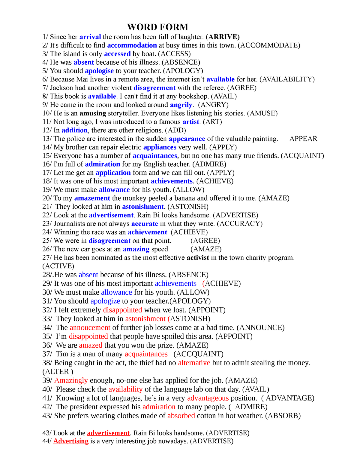 TONG HOP WORD FORM - Tổng hợp wordform lớp 11 - WORD FORM 1/ Since her ...