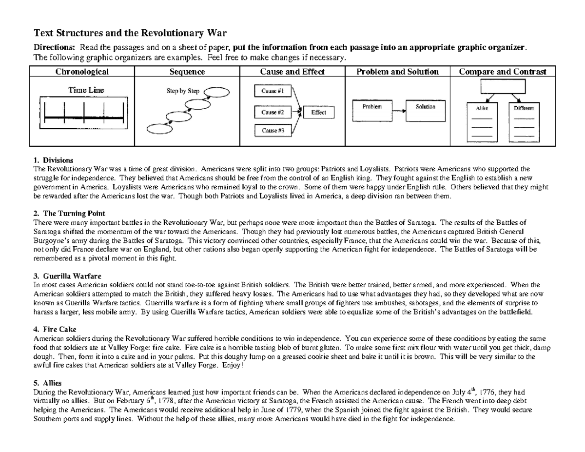 Identifying Text Structure 7 - Text Structures And The Revolutionary 