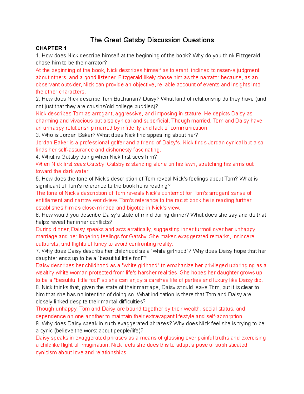 The Great Gatsby Discussion Questions Ch19 The Great Gatsby