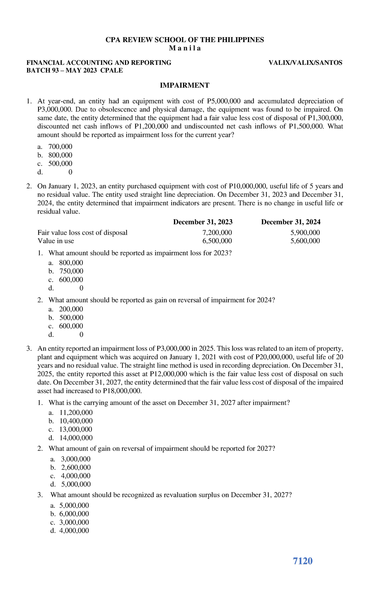 7120 - Impairment - 7120 CPA REVIEW SCHOOL OF THE PHILIPPINES M a n i l ...