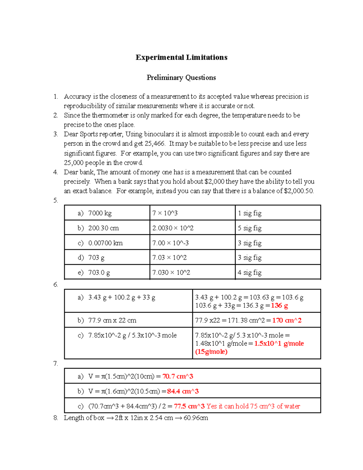 experimental limitations examples chemistry