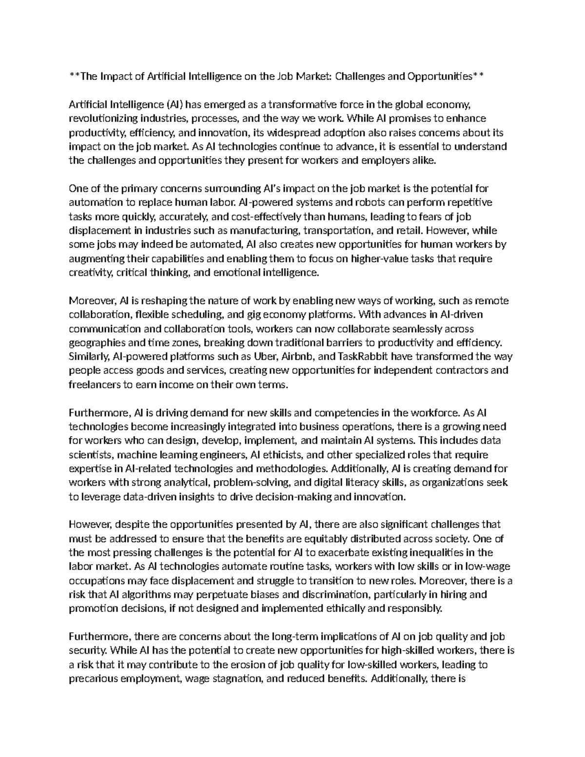 The Impact of Artificial Intelligence on the Job Market - While AI ...