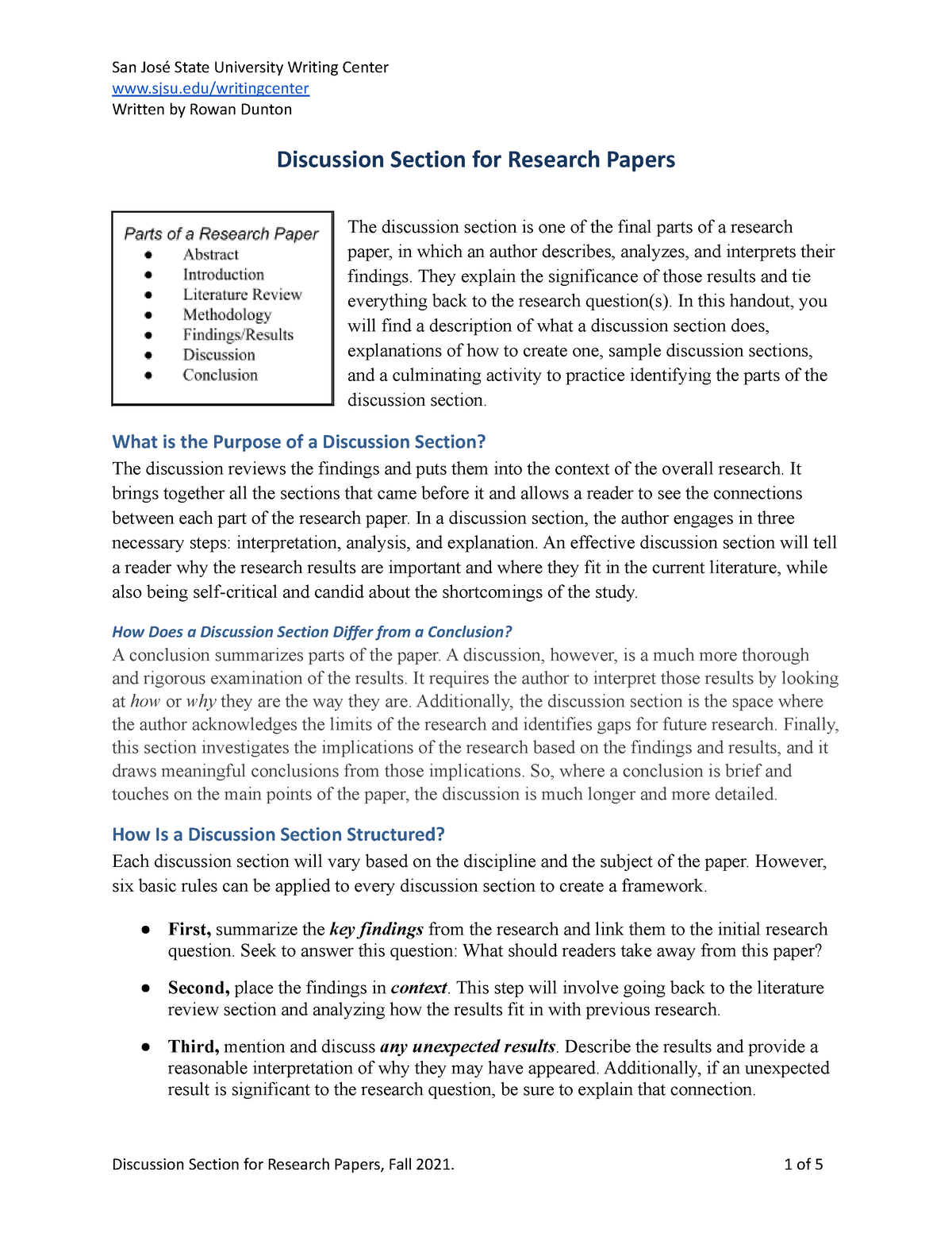 Discussion Section For Research Papers - San José State University ...