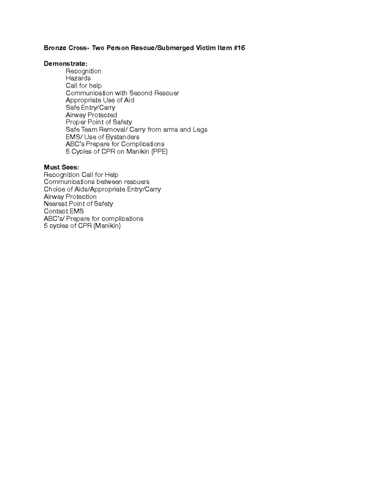 Bronze Cross Two Person Rescue Submerged Victim pdf Bronze Cross Two Person Rescue/Submerged