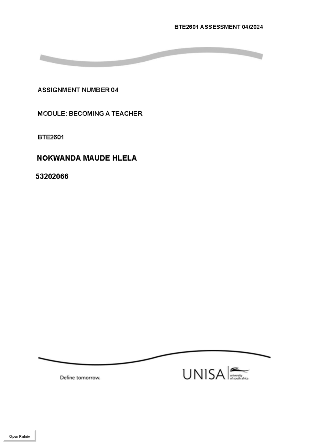 BTE2601 Assignment Number 04 2024 Complete Nokwanda Hlela - ASSIGNMENT ...