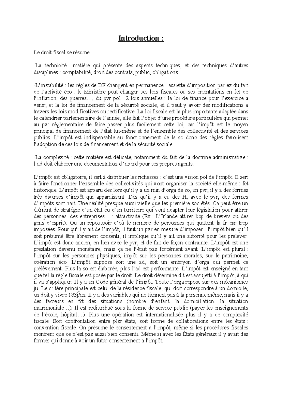 Introduction-4 - Cour de droit - Introduction : Le droit fiscal se ...
