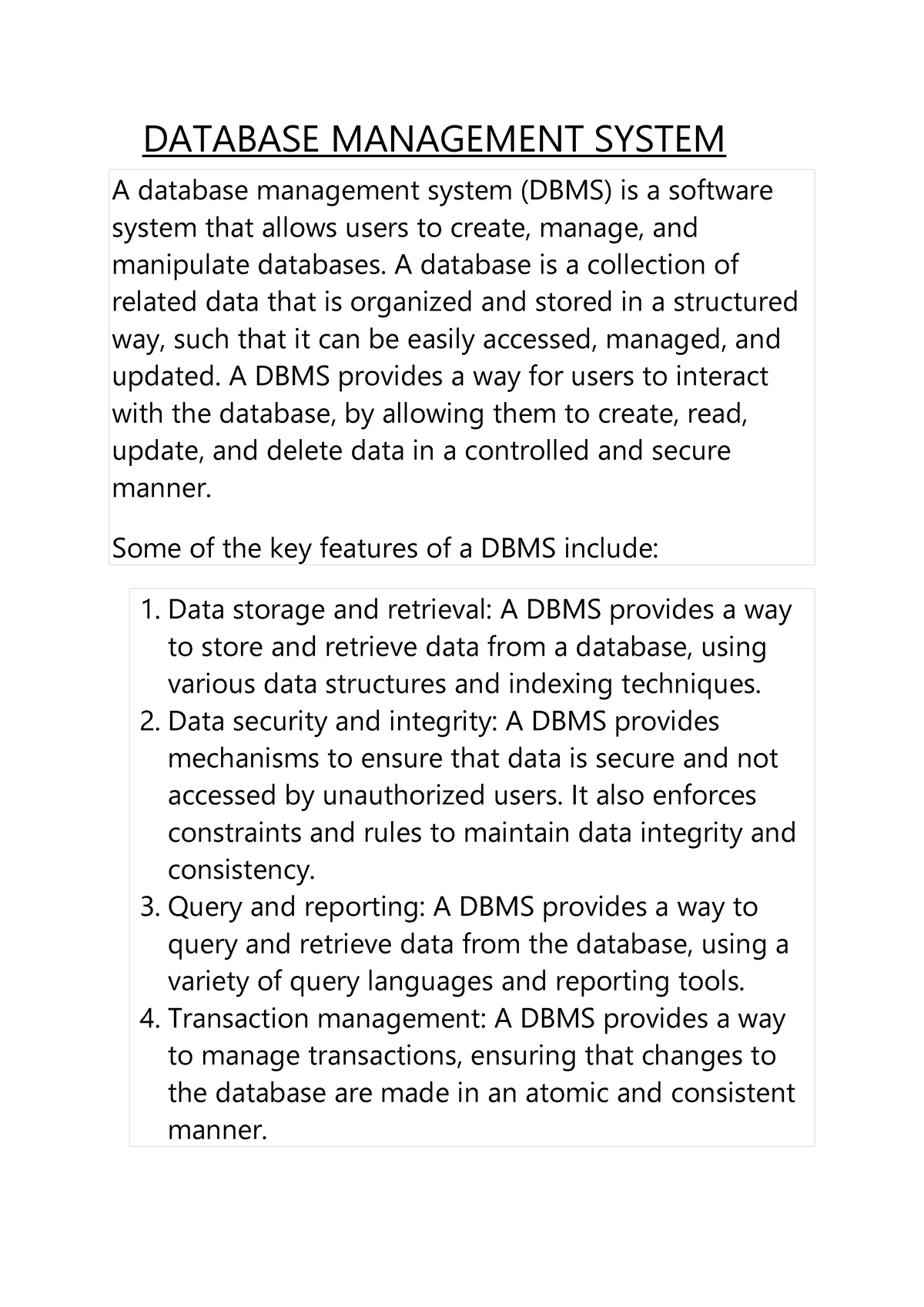 essay on database management system