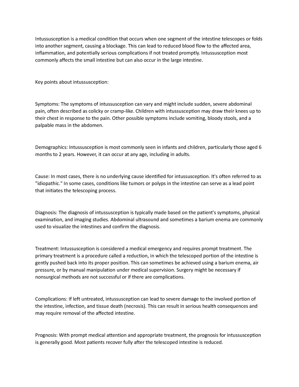 Intussusception - Notes - Intussusception is a medical condition that ...