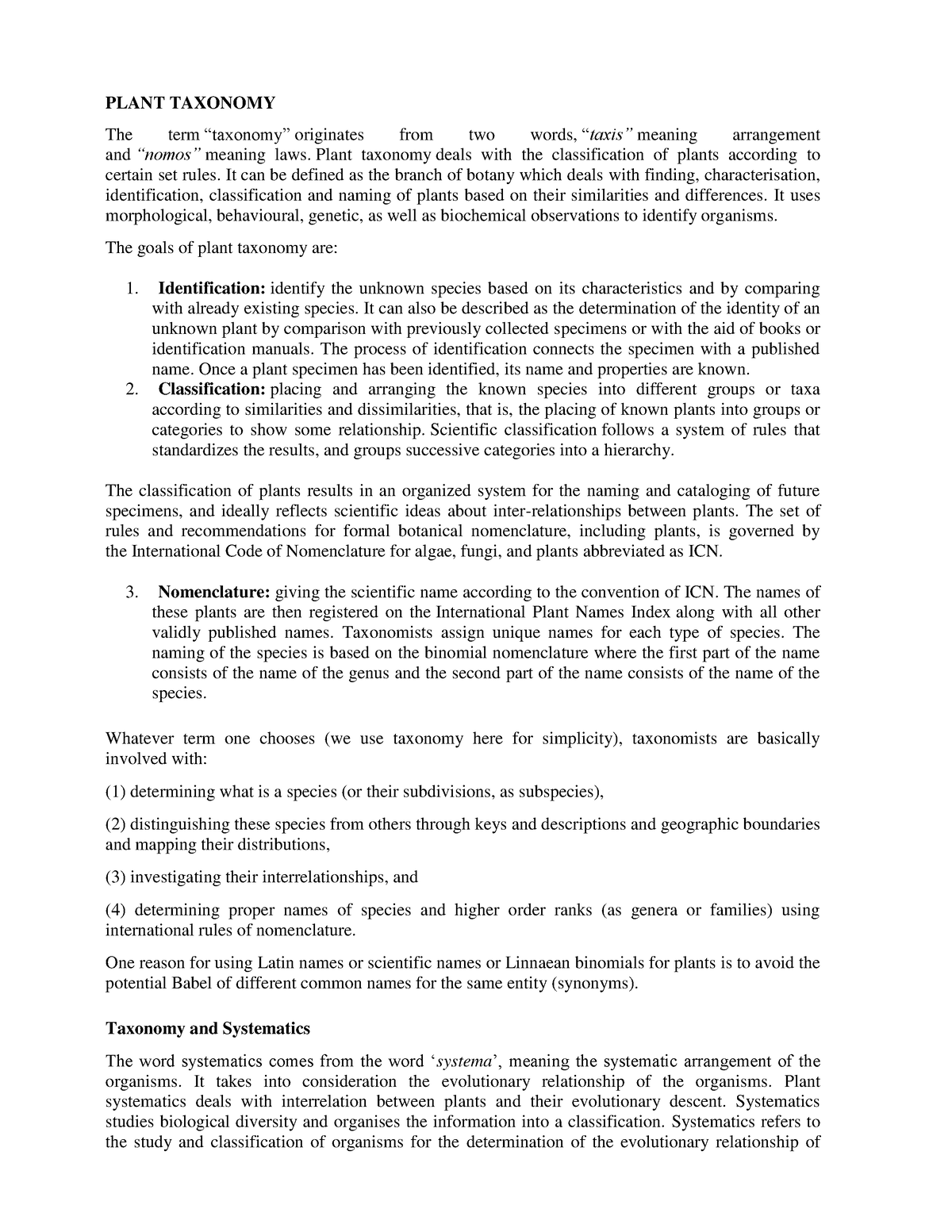 Plant Taxonomy Worksheet Answers