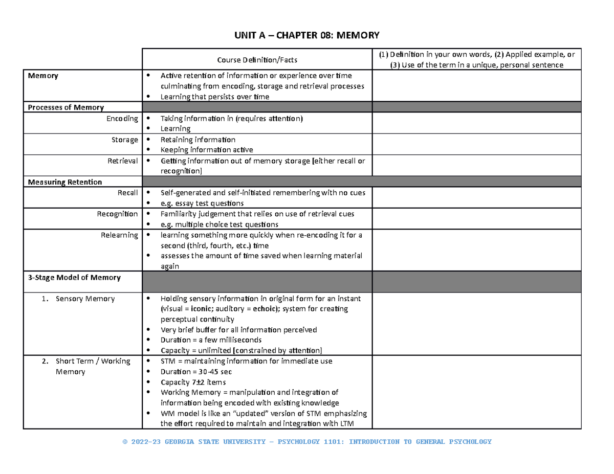Study Guide Memory Unit A Chapter 08 Memory Course Definition Study Guide Memory Unit A Chapter 08 Memory Course Definition