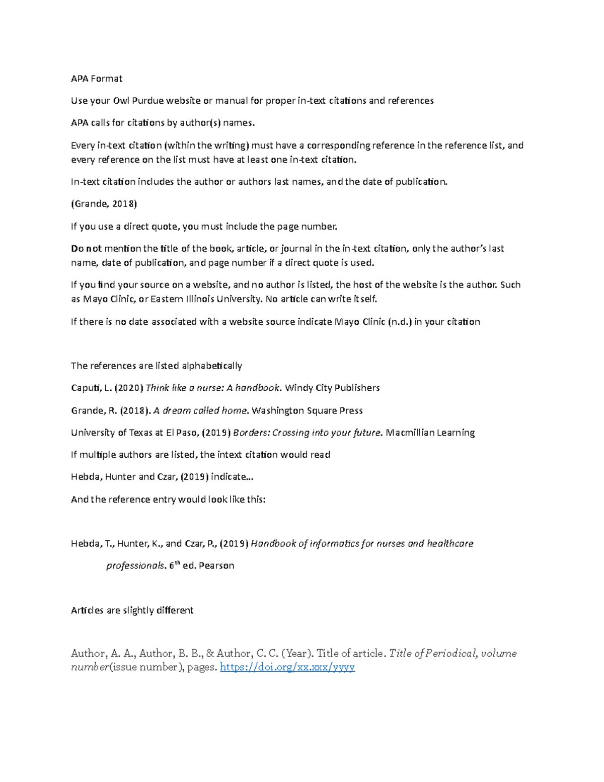 APA Pointers - assignment - APA Format Use your Owl Purdue website or ...