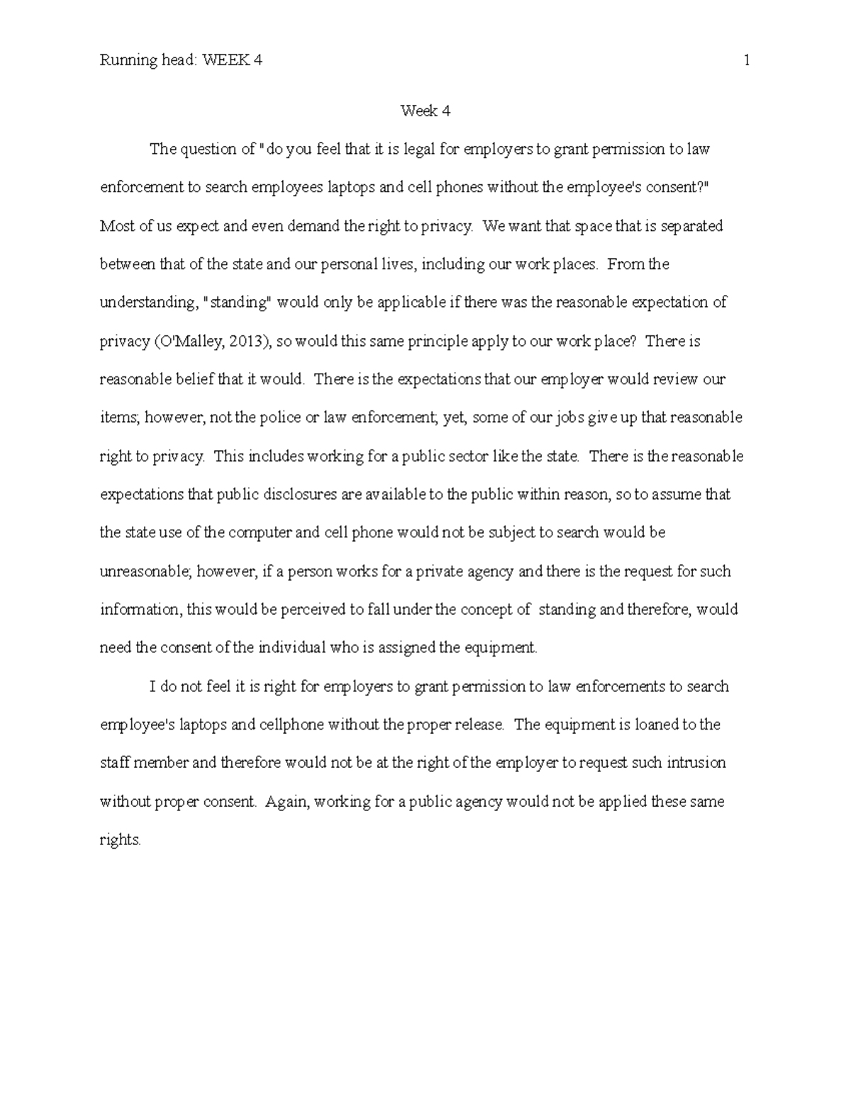 Week4 - Mandatory weekly assignment - Running head: WEEK 4 1 Week 4 The ...