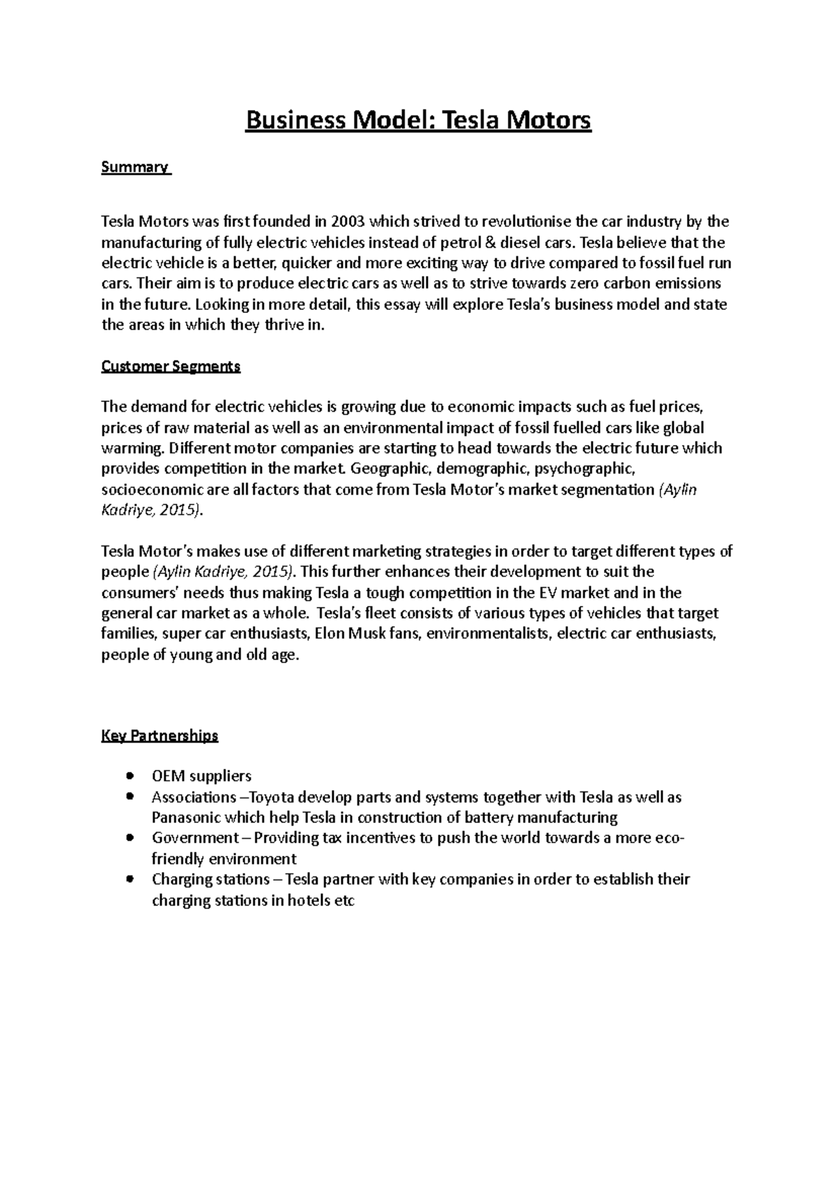 Business Model - n/a - Business Model: Tesla Motors Summary Tesla ...