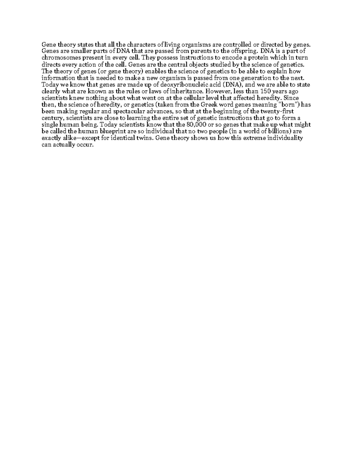 Gene theory - notes - Gene theory states that all the characters of ...