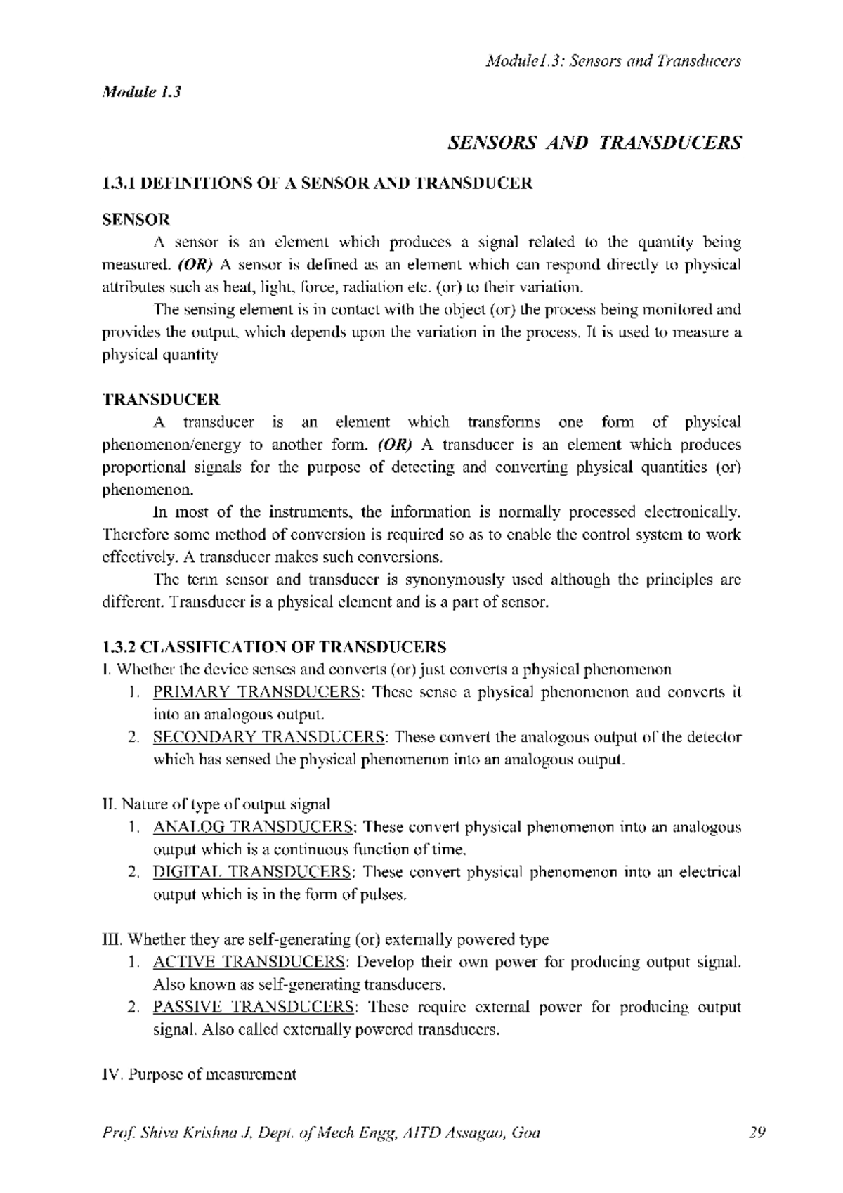 3. Sensors and Transducers Module] .3 .' Sensors and Transducers