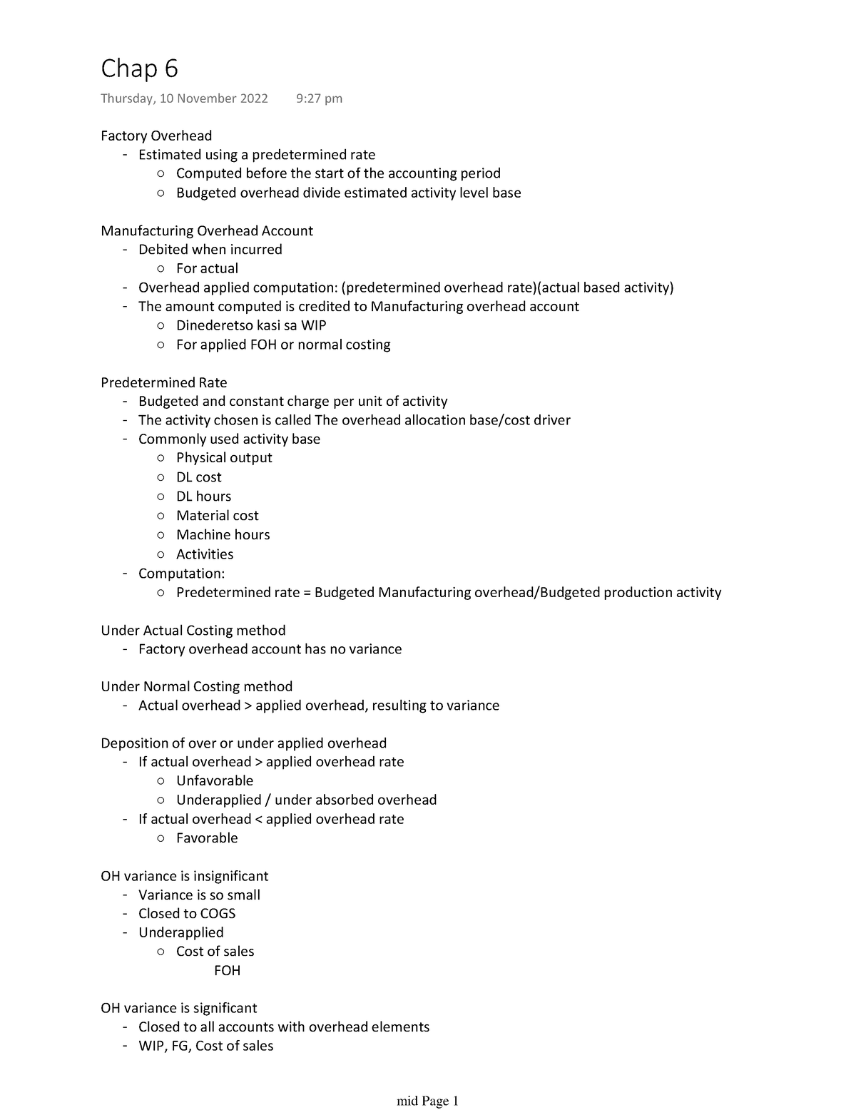 Chap 6 - Cost accounting - Factory Overhead Estimated using a ...