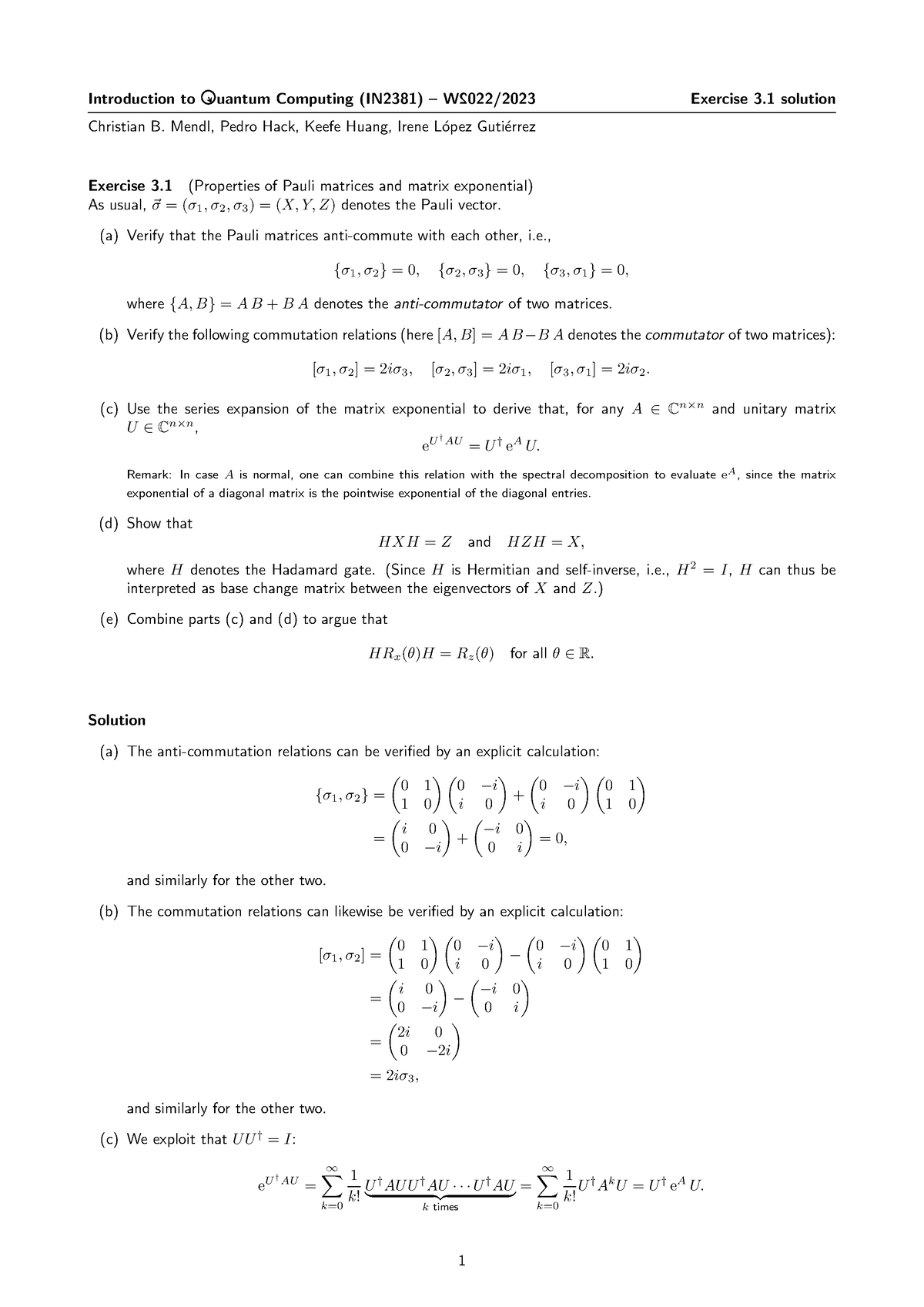 Exercise 3 - E3.1 Solution - Introduction to uantum Computing (IN2381 ...