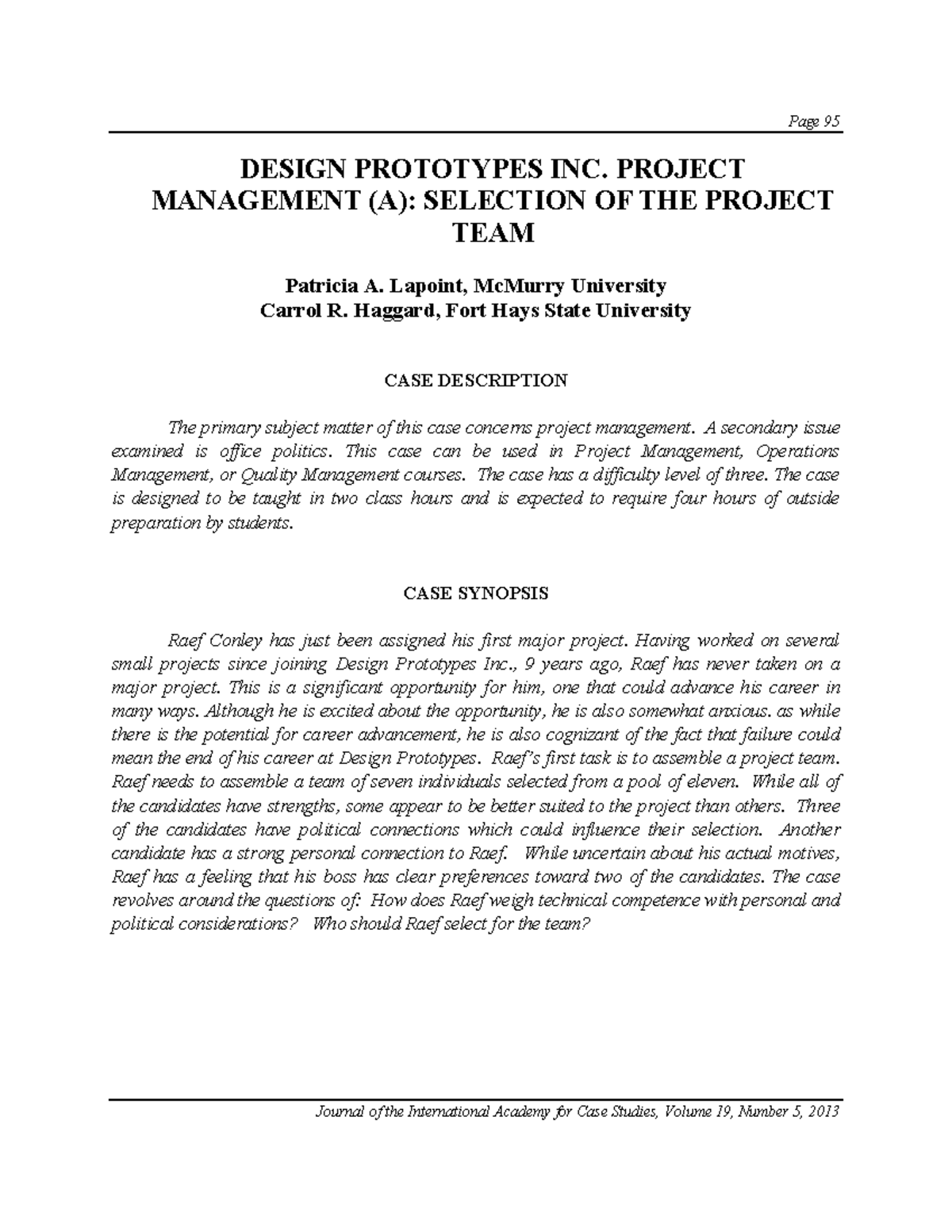 Case Study Design Prototype - DESIGN PROTOTYPES INC. PROJECT MANAGEMENT ...