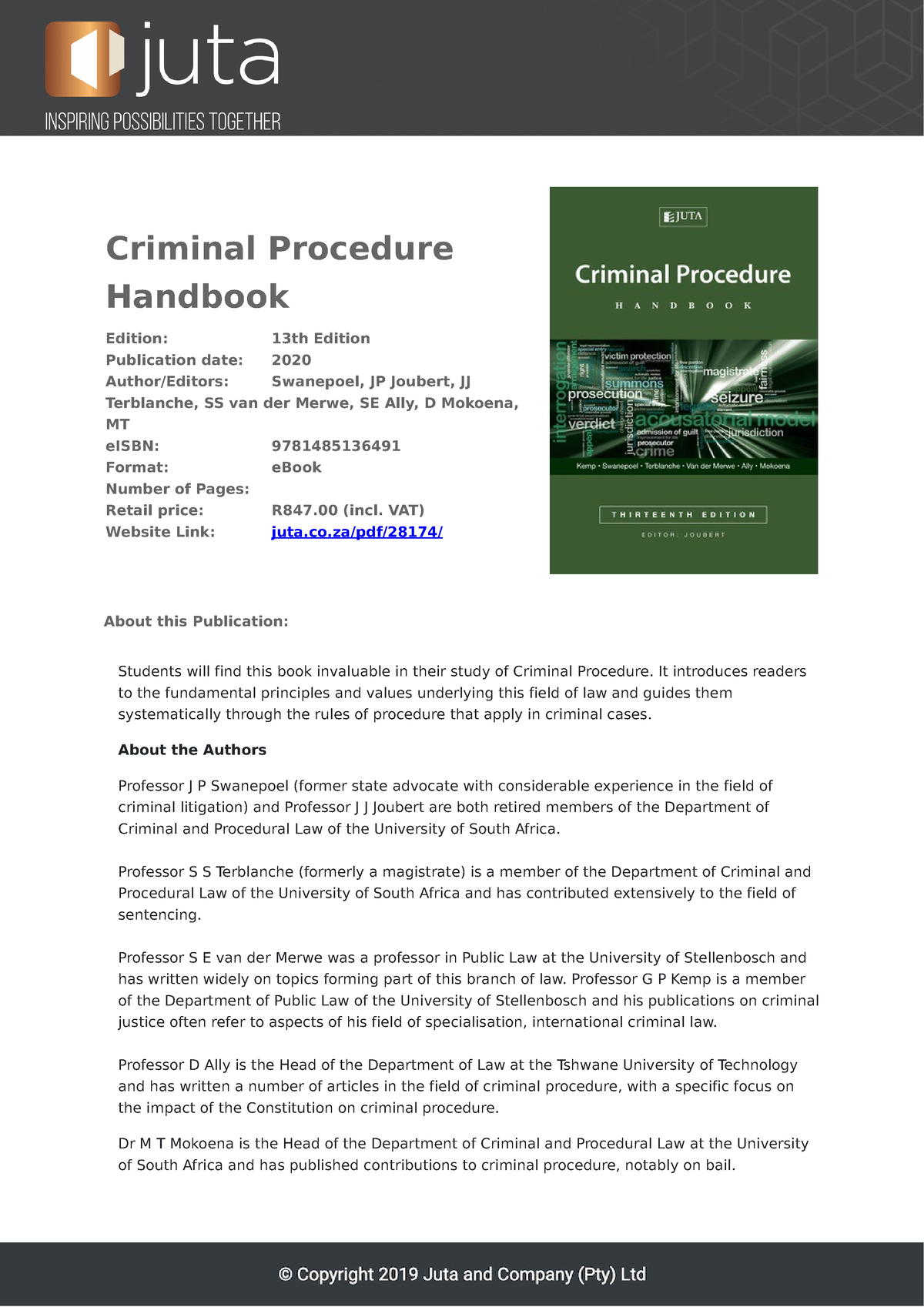 STUDENTS MUST READ WORK - Criminal Procedure Handbook Edition: 13th ...