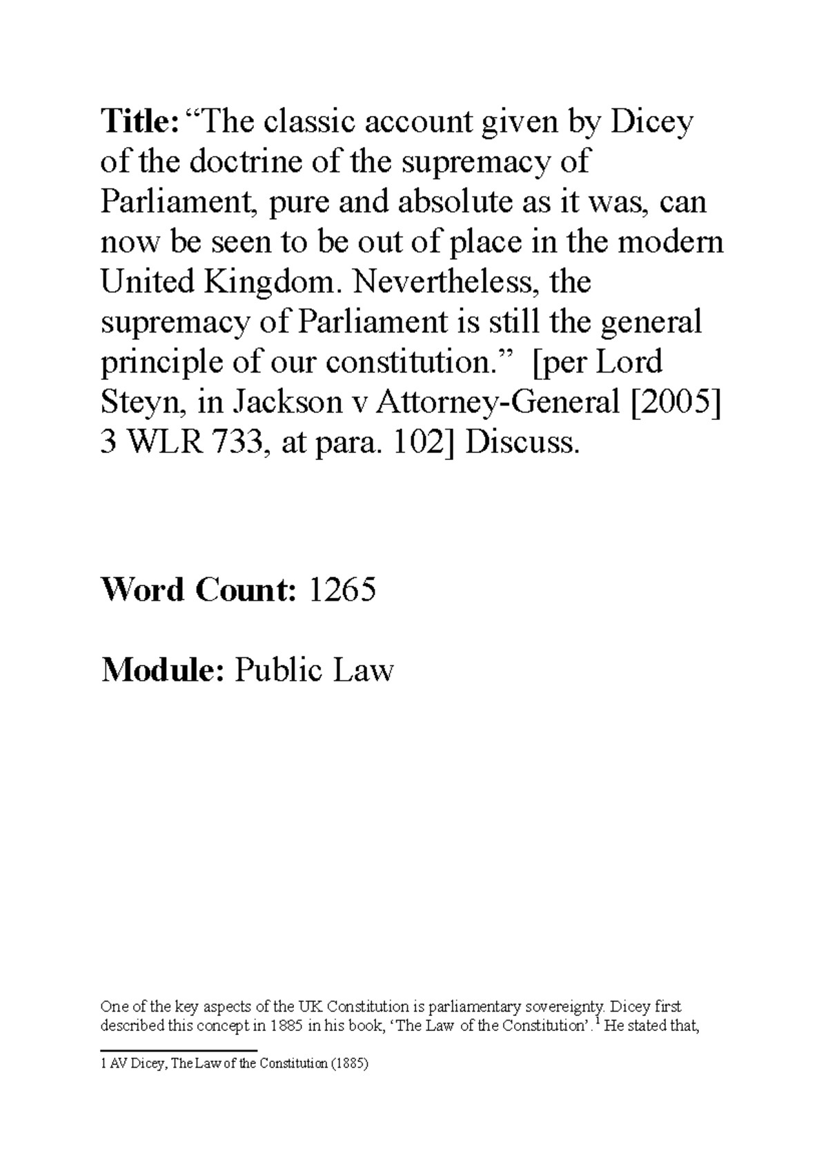 Fa public law Title “The classic account given by Dicey of the