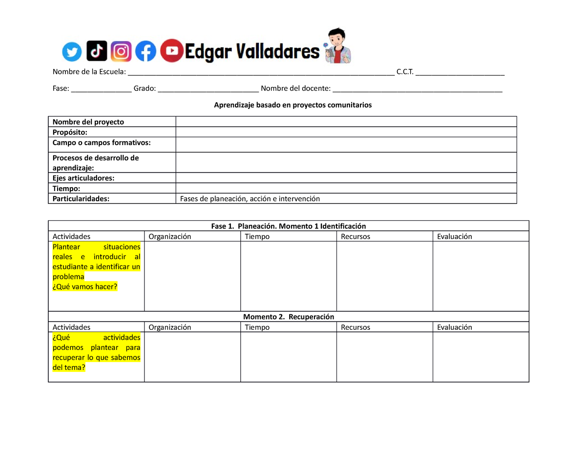 Formato Aprendizaje Basado EN Proyectos Comunitarios - Nombre De La ...