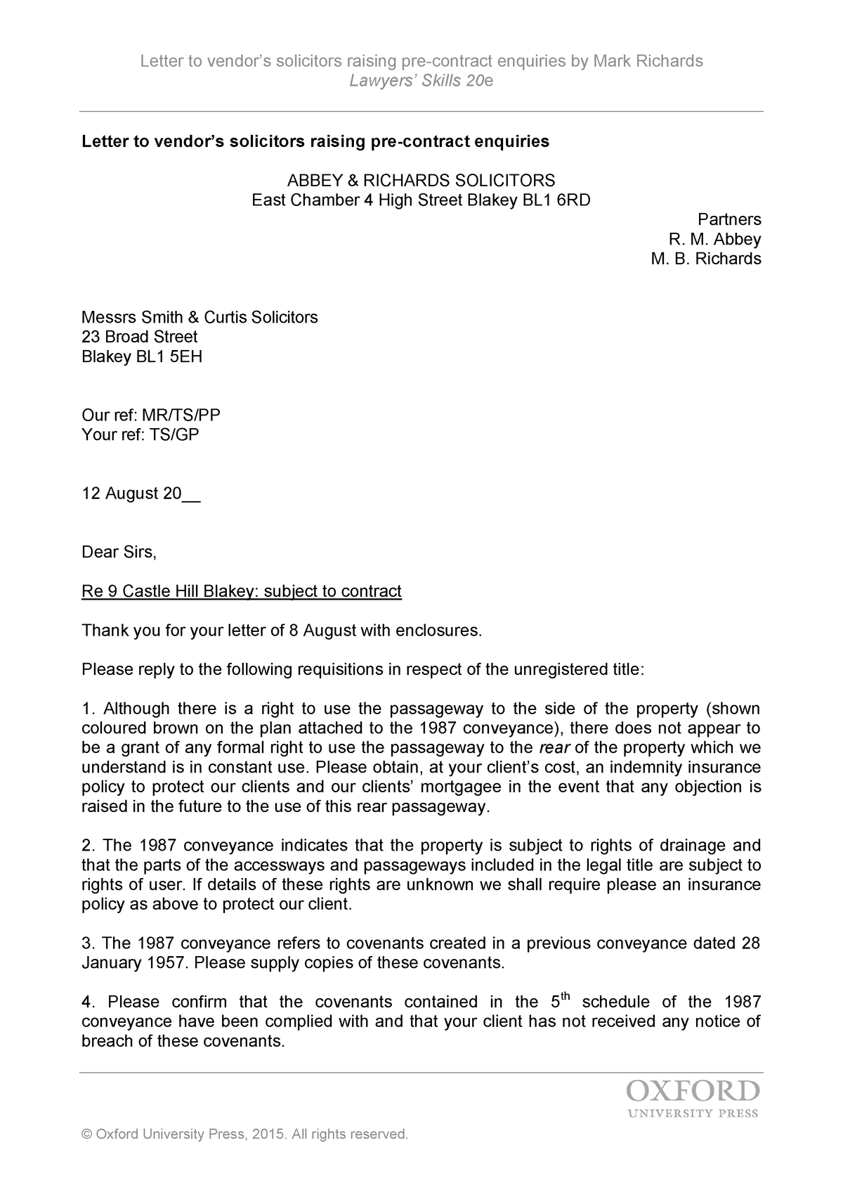 Letter To Vendors Solicitor All Rights Reserved Letter To Vendor s 