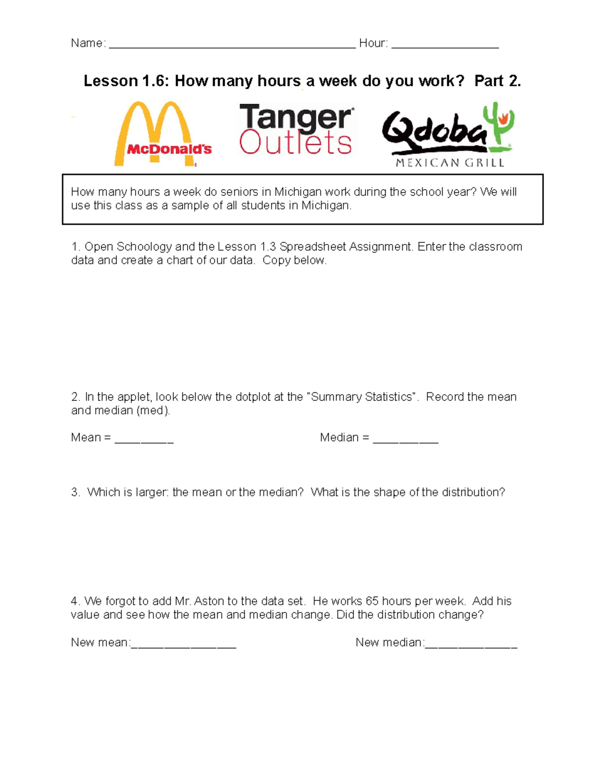 Lesson 16 Paper Assignment 18409098 Name Hour Lesson 1 How many