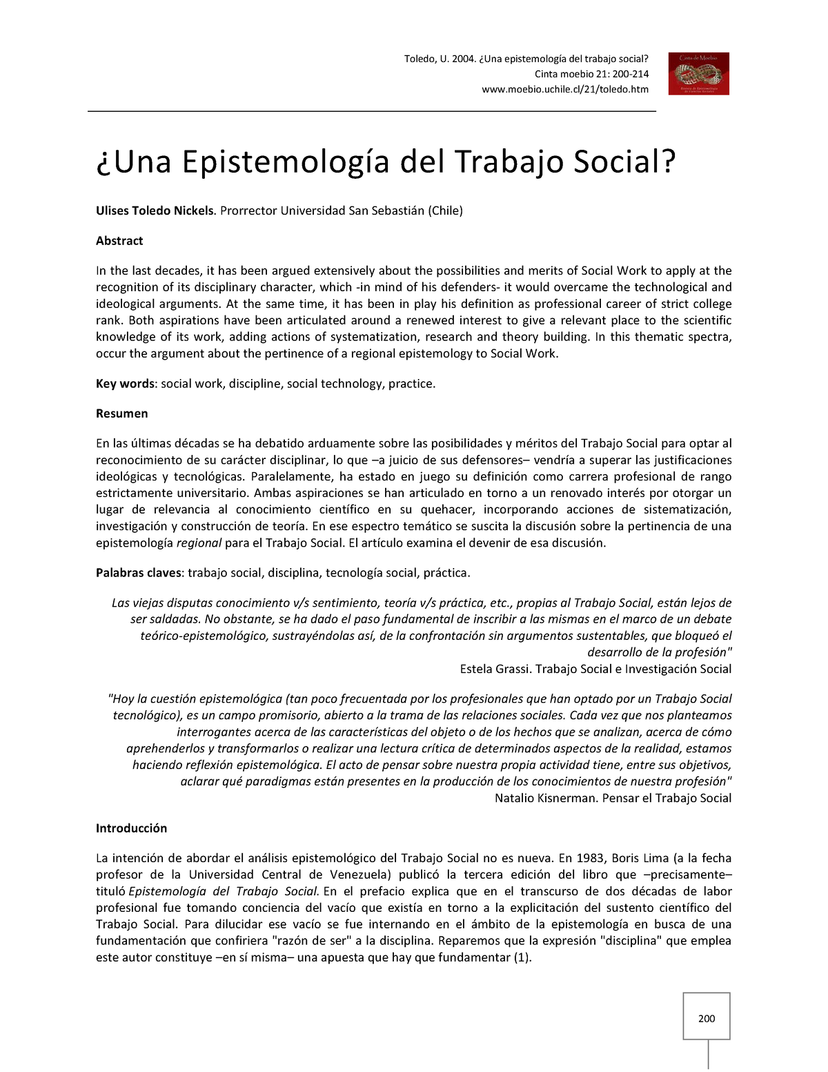 Dialnet-Una Epistemologia Del Trabajo Social-1111652 - Cinta Moebio 21: ...