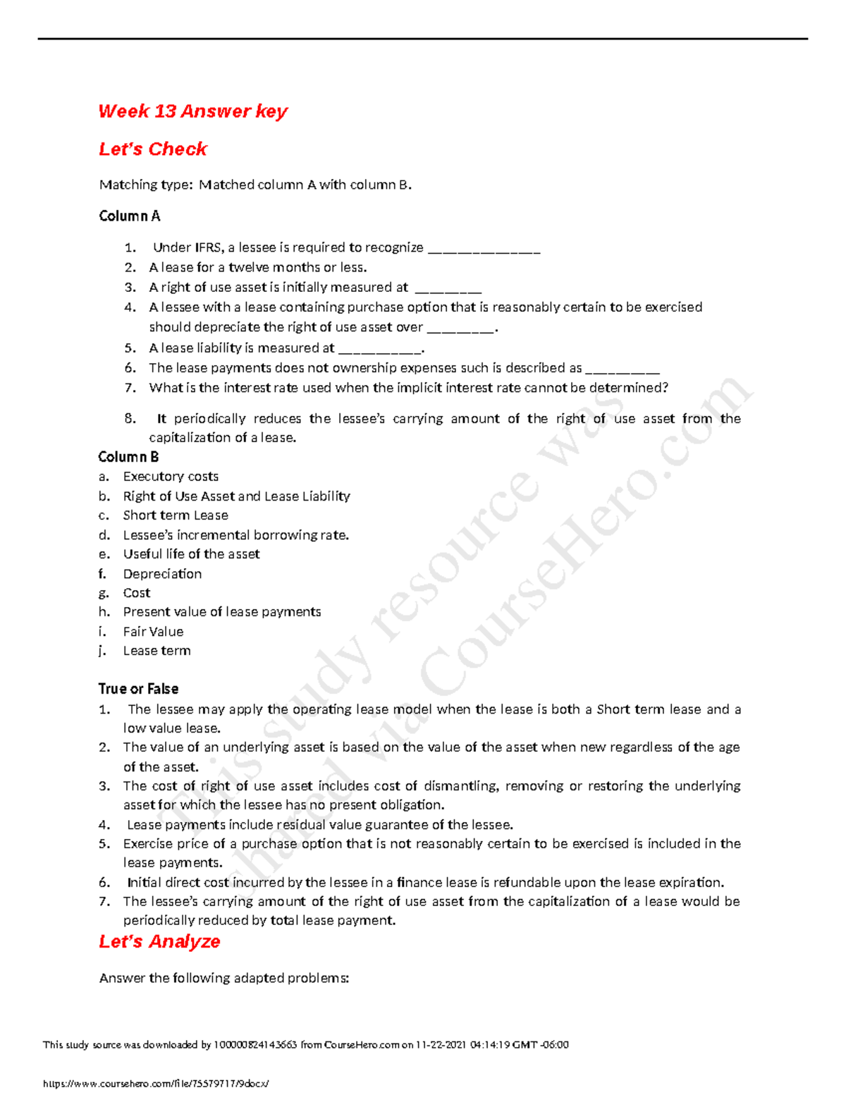 ACC 211 LETS CHECK, Let's analyze, In a nutshell - Intermediate ...