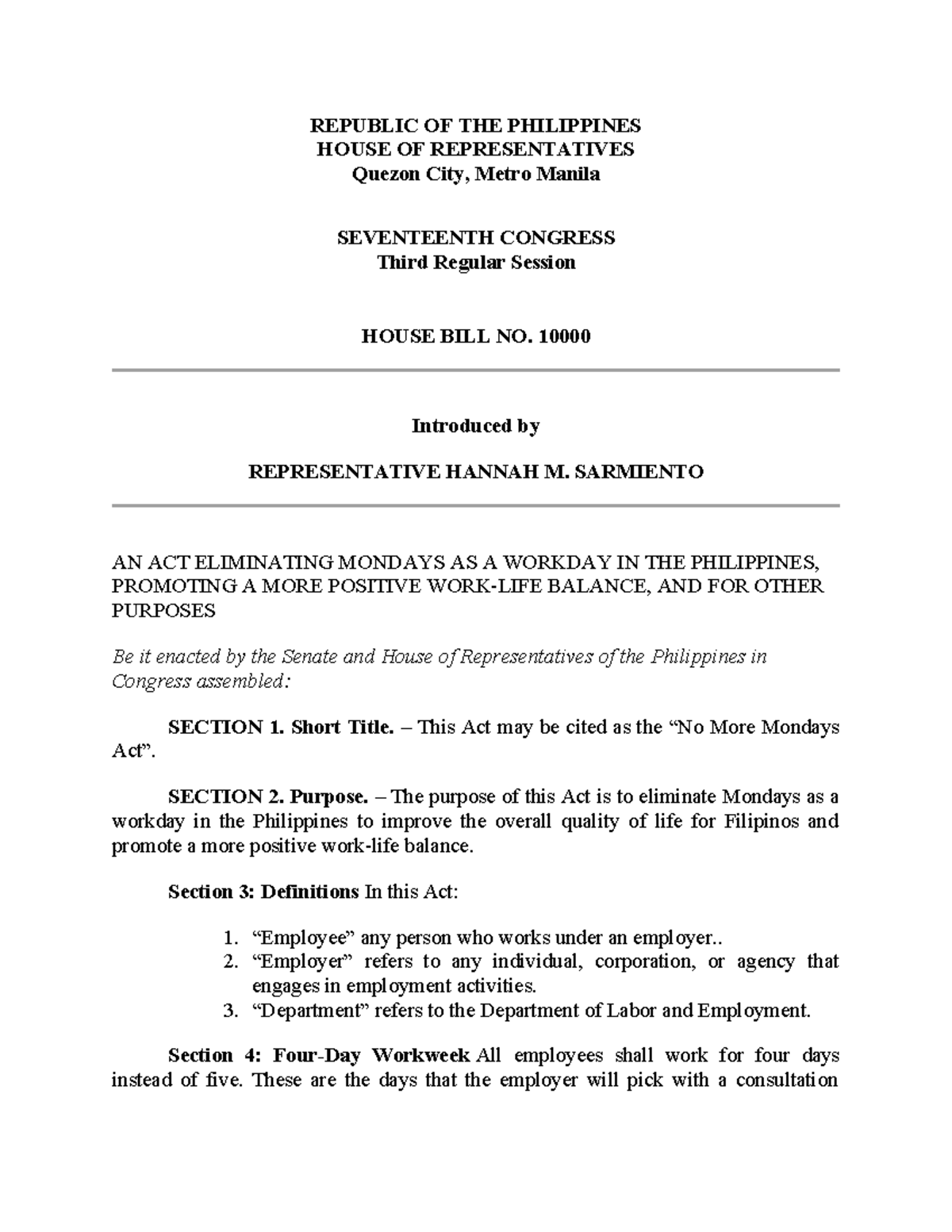 Stat con proposed bill - REPUBLIC OF THE PHILIPPINES HOUSE OF ...