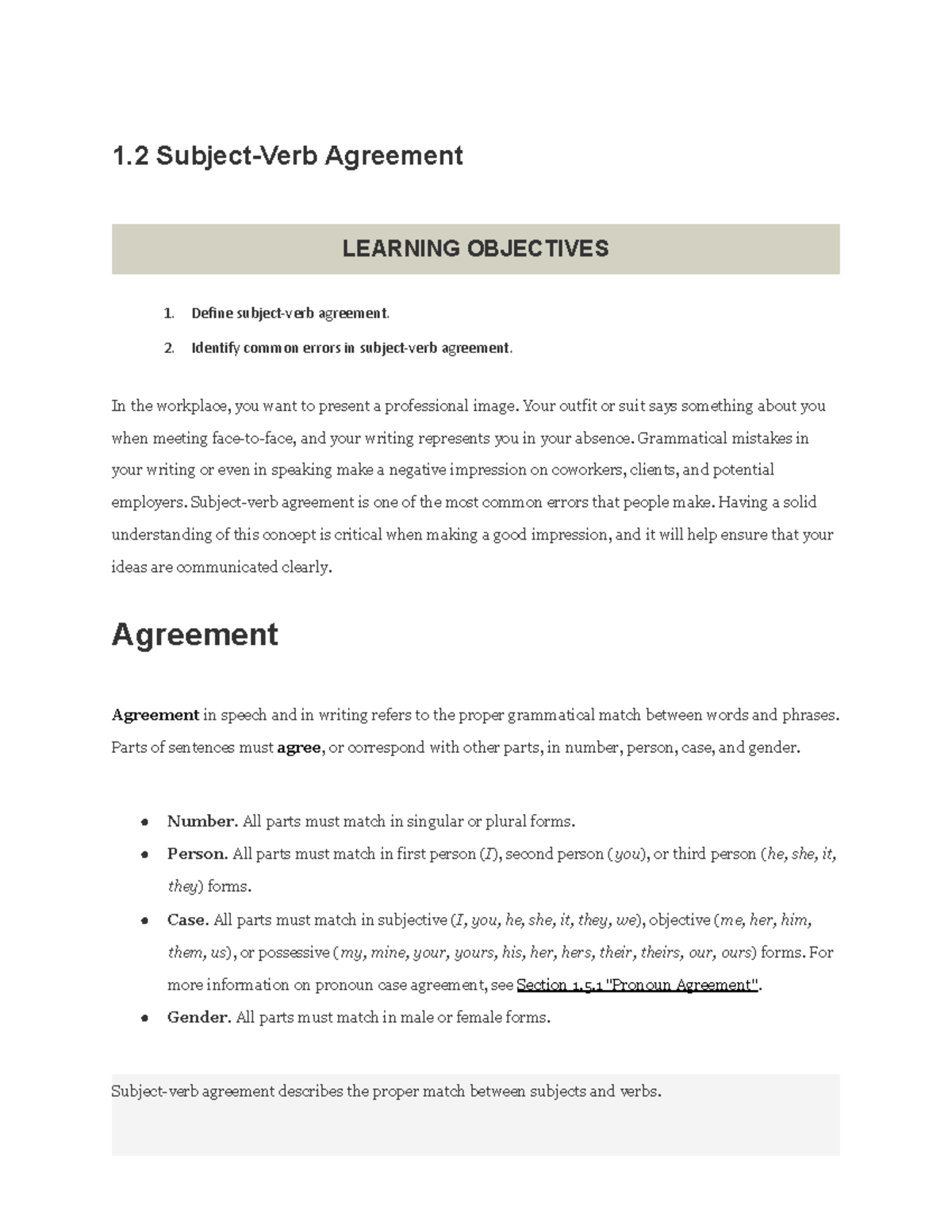 1.2 SubjectVerb Agreement part 1 1 SubjectVerb Agreement LEARNING