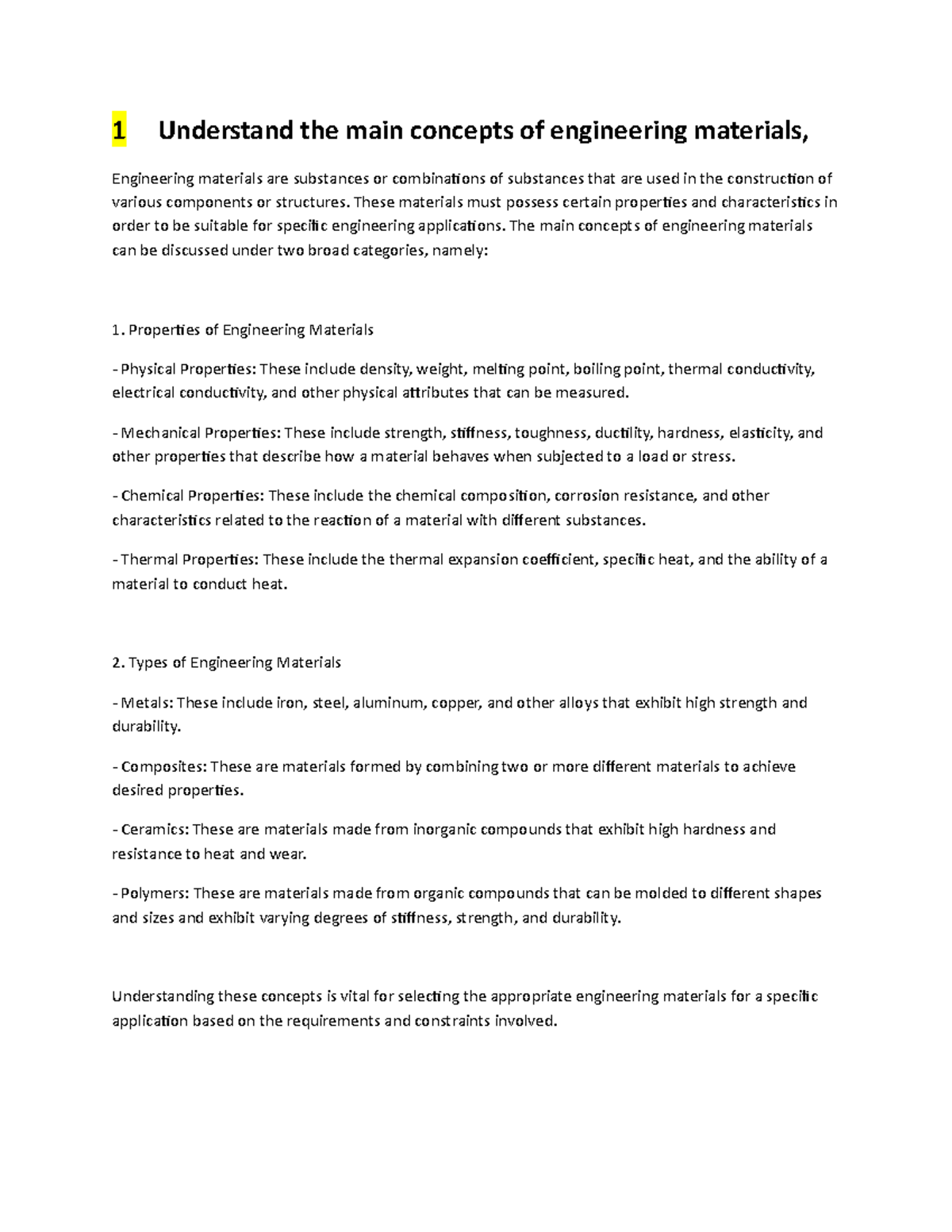 Material general short note - 1 Understand the main concepts of ...