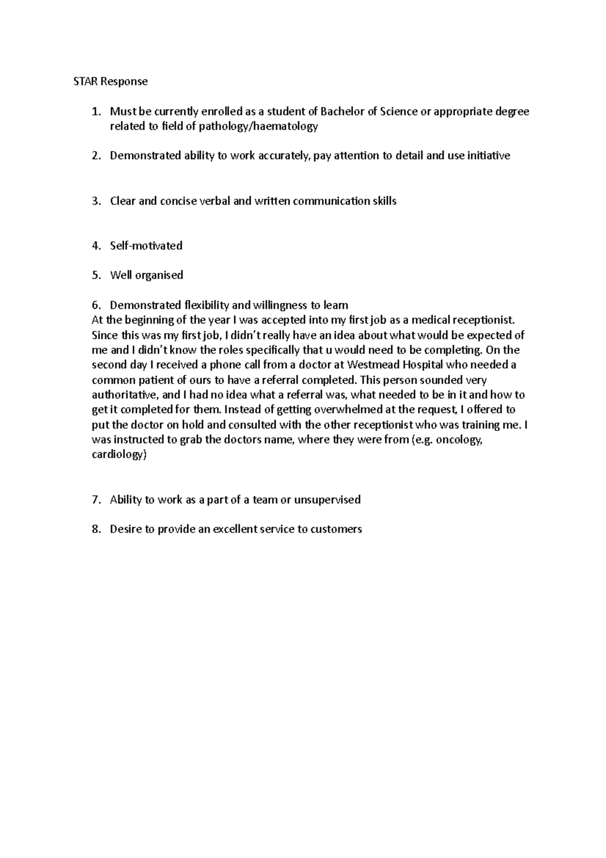 STAR Response - STAR Response Must be currently enrolled as a student ...