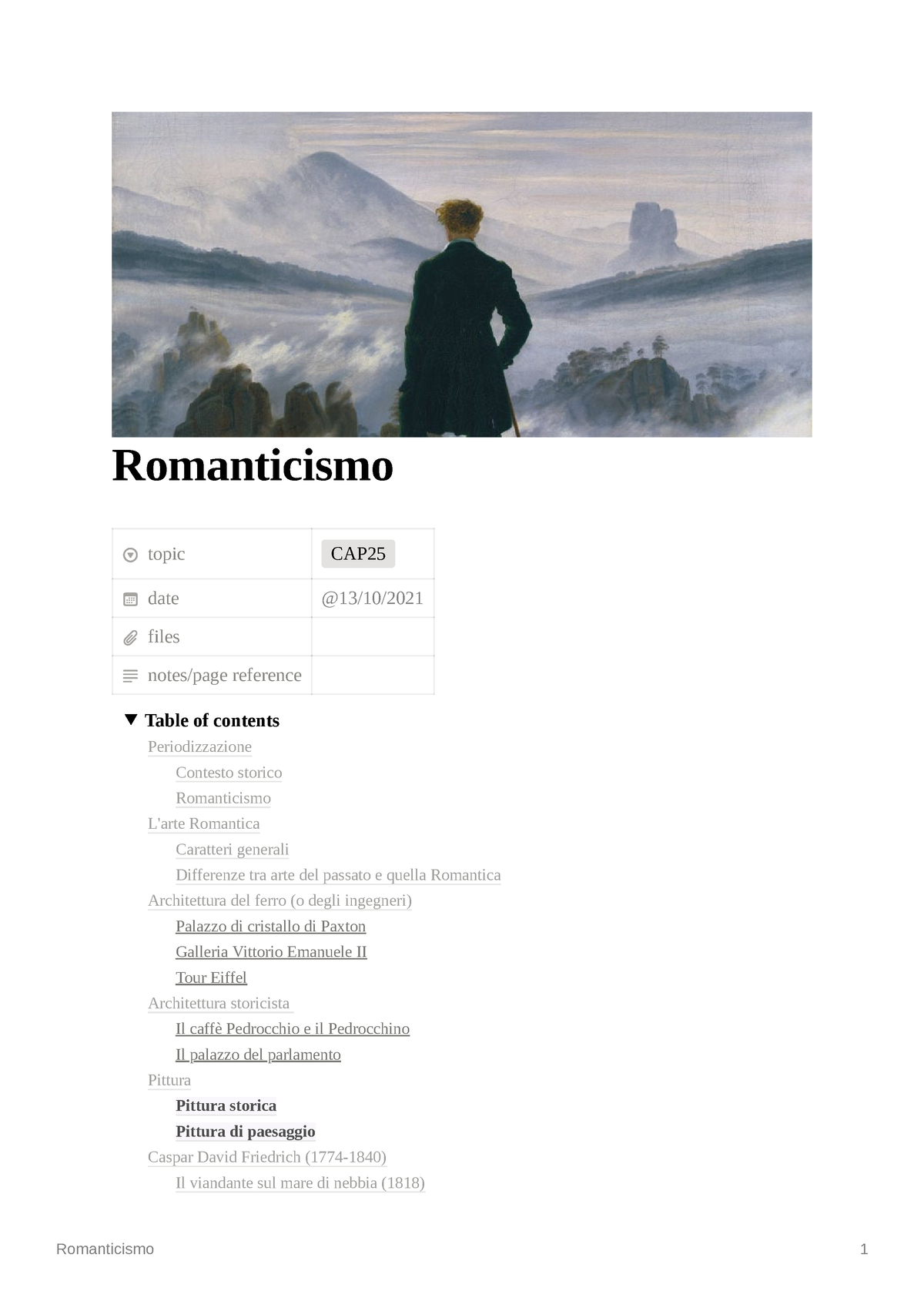 Romanticismo - Romanticismo topic CAP date files notes/page reference Table  of contents Palazzo di - Studocu