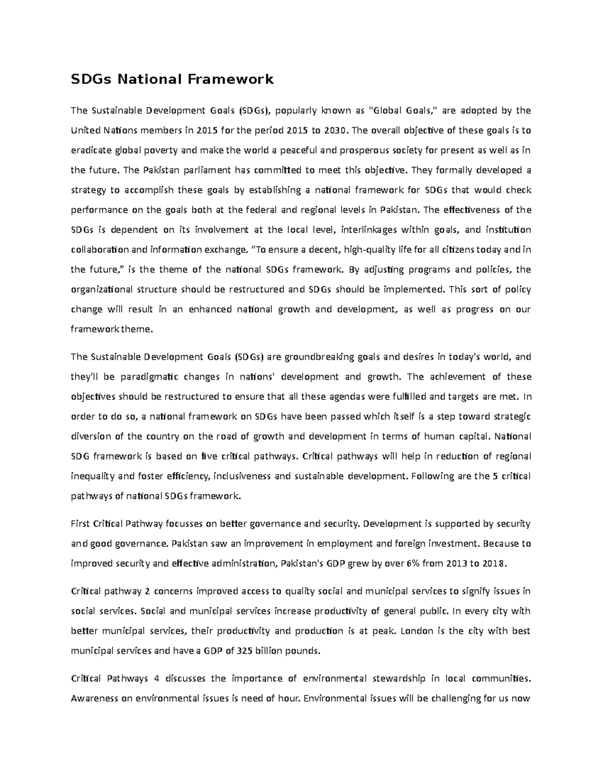 The sustainable development goals - SDGs National Framework The ...