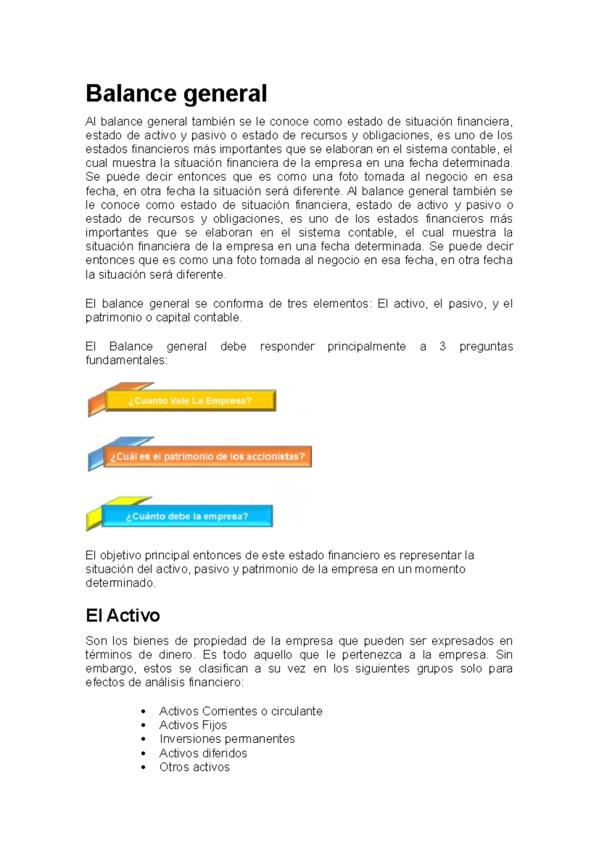 Balance General Y estado de ganancias y perdidas Balance general Al
