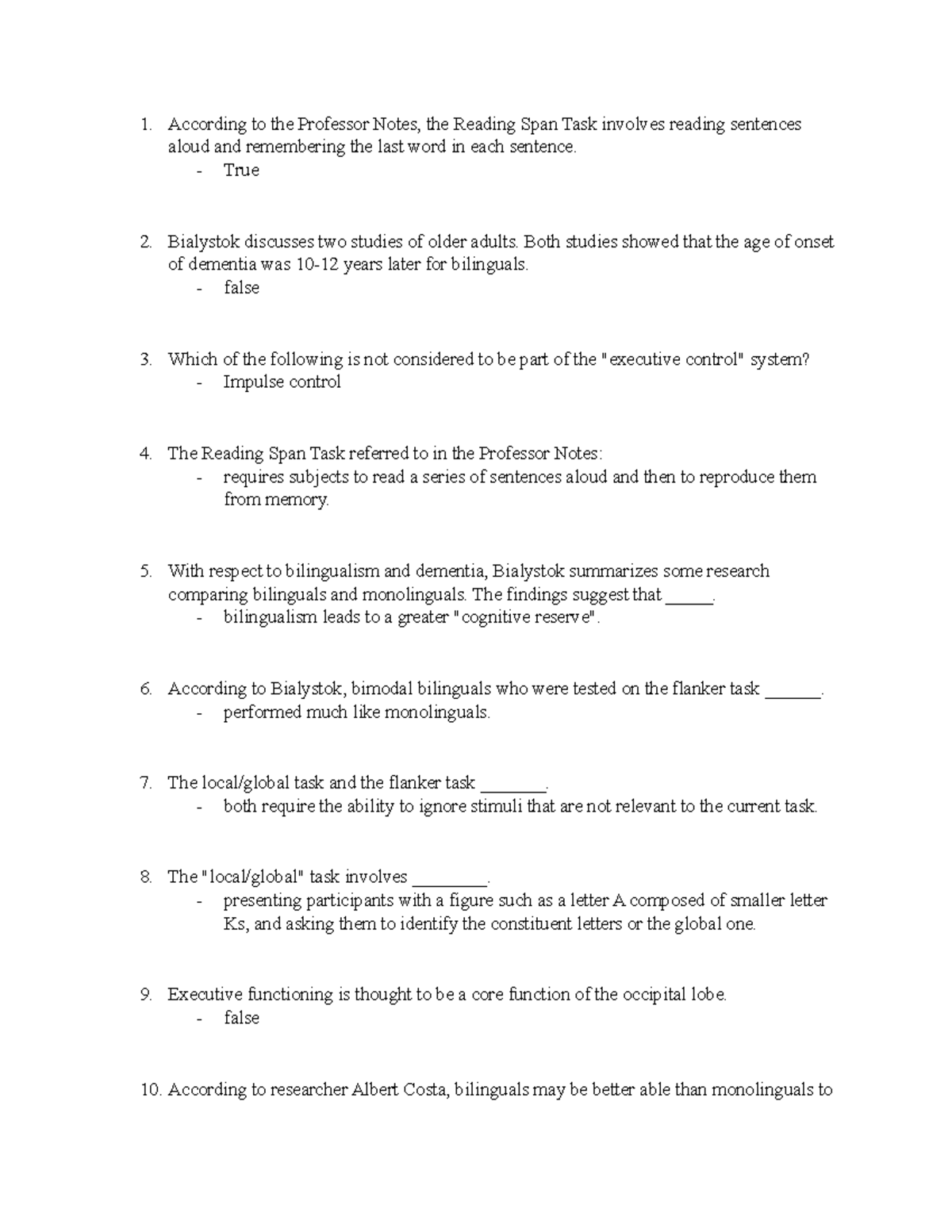 Exam 10 Exam questions and answers According to the Professor Notes