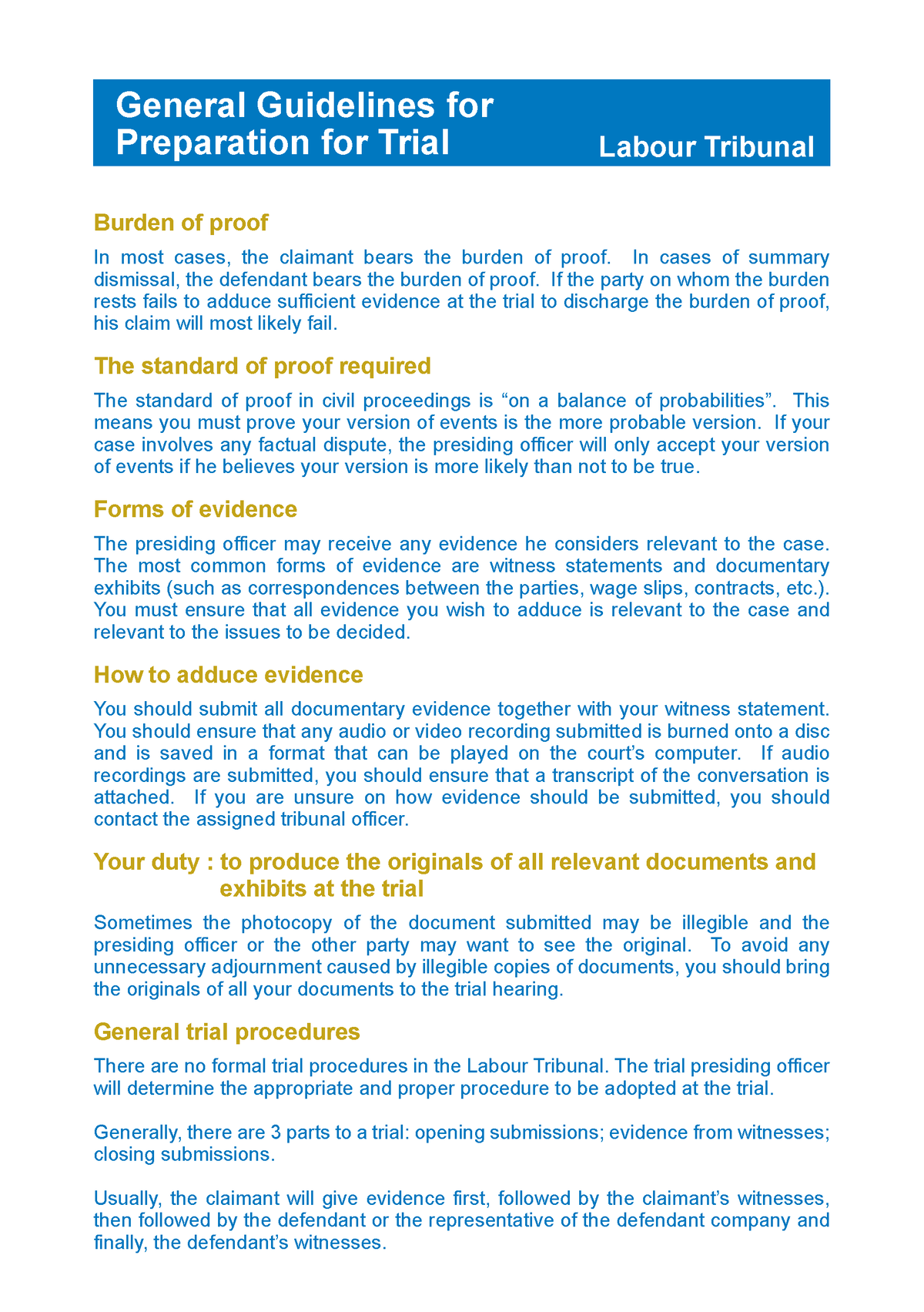 Guidelines For Trial - General Guidelines For Preparation For Trial ...