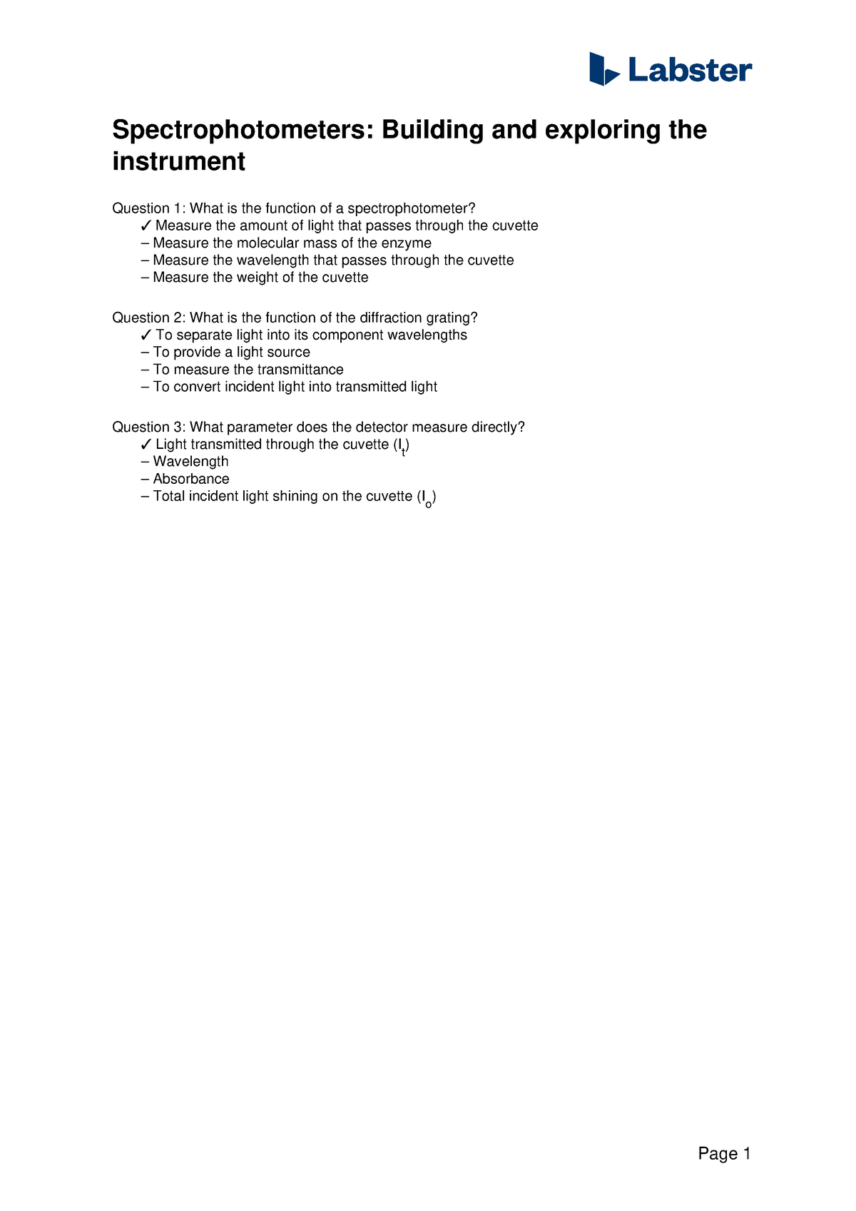 E26 Questionsspectrophotometersbuildingandexploringtheinstrument Page 1