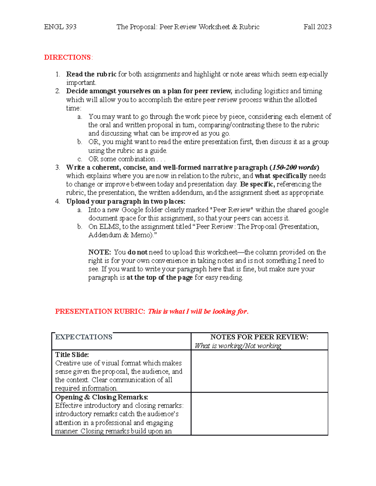 Research Proposal Peer Review and Rubric - DIRECTIONS: Read the rubric ...