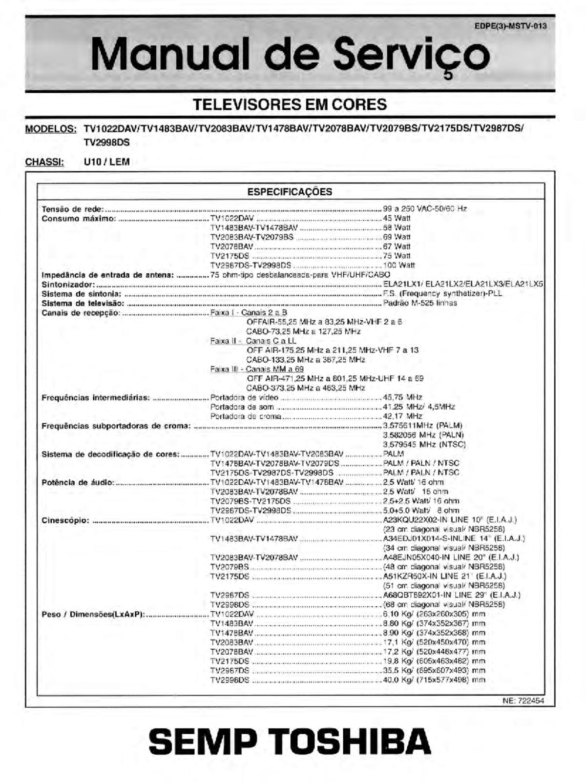 SEMP- Toshiba-U10 LEM - Manual de Serviço da TV SEMP - Toshiba U10 ...
