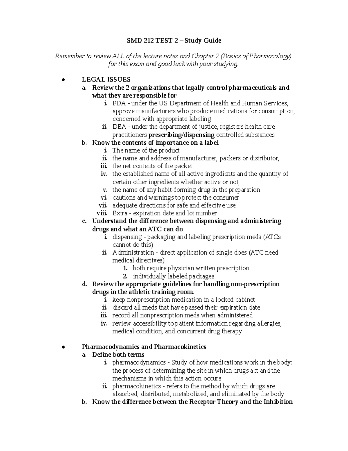 Study Guide for TEST 2 - SMD 212 TEST 2 – Study Guide Remember to ...