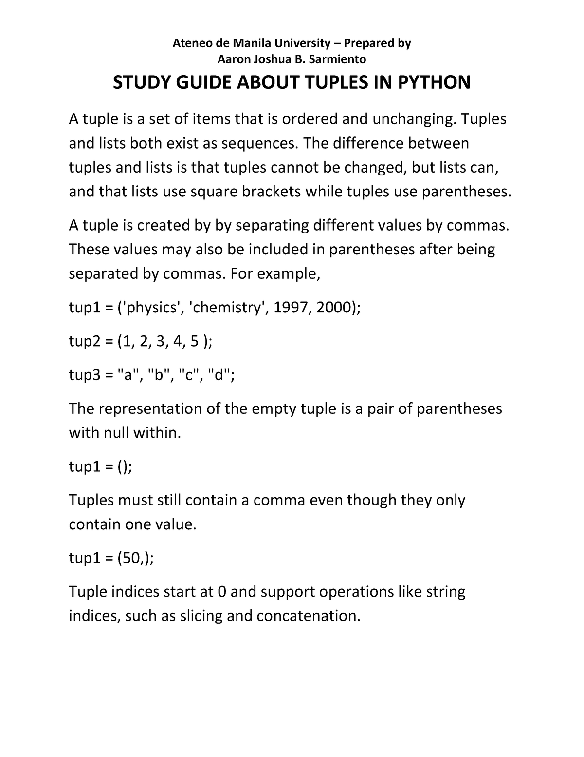 Study Guide About Tuples In Python - STUDY GUIDE ABOUT TUPLES IN PYTHON ...