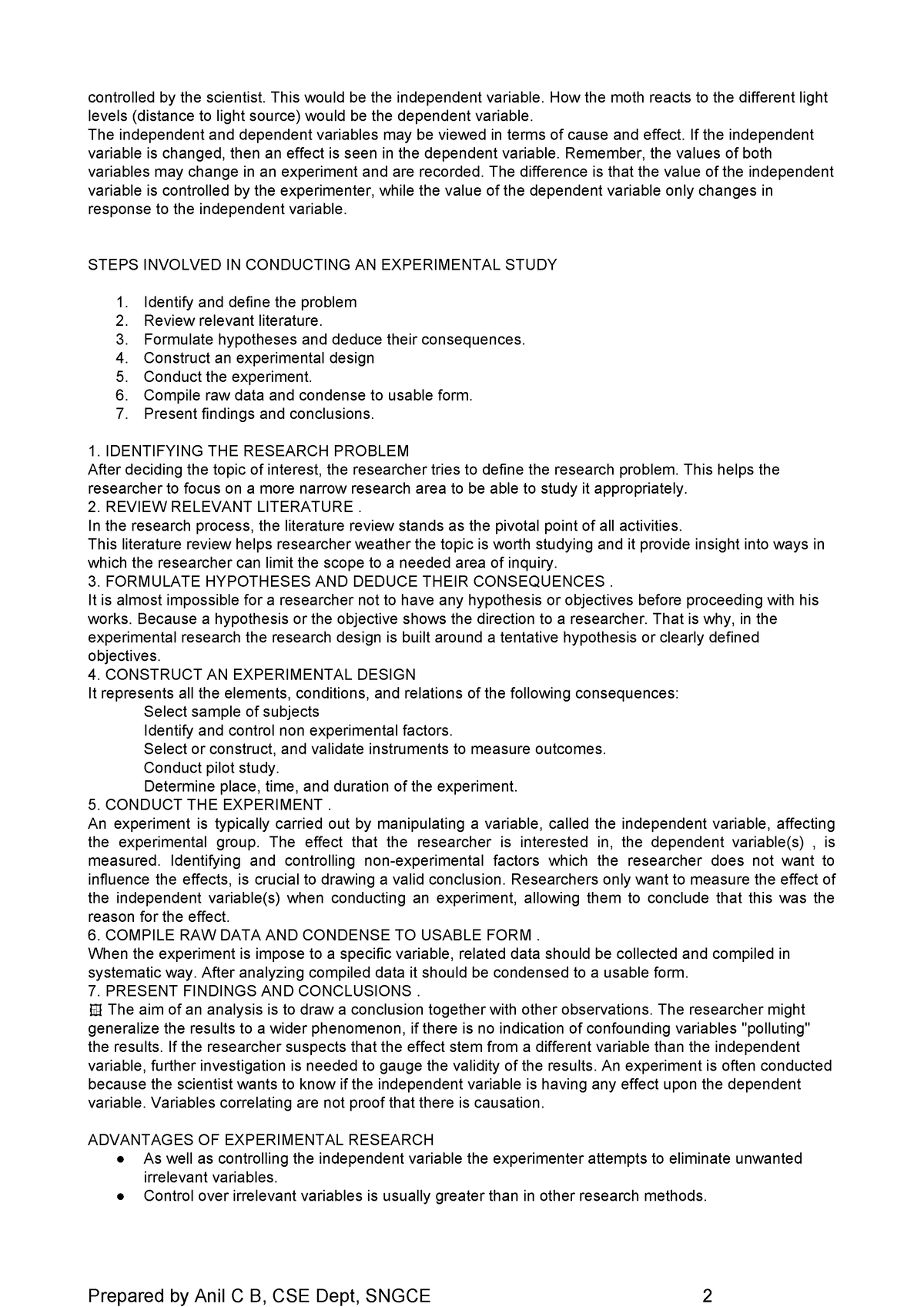 Case study-2 - steps involved in conducting an experimental study ...